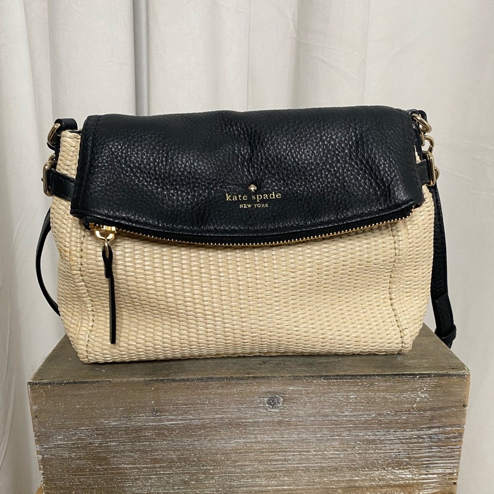 Kate Spade New York Leather and Basketweave Satchel with Crossbody Strap
